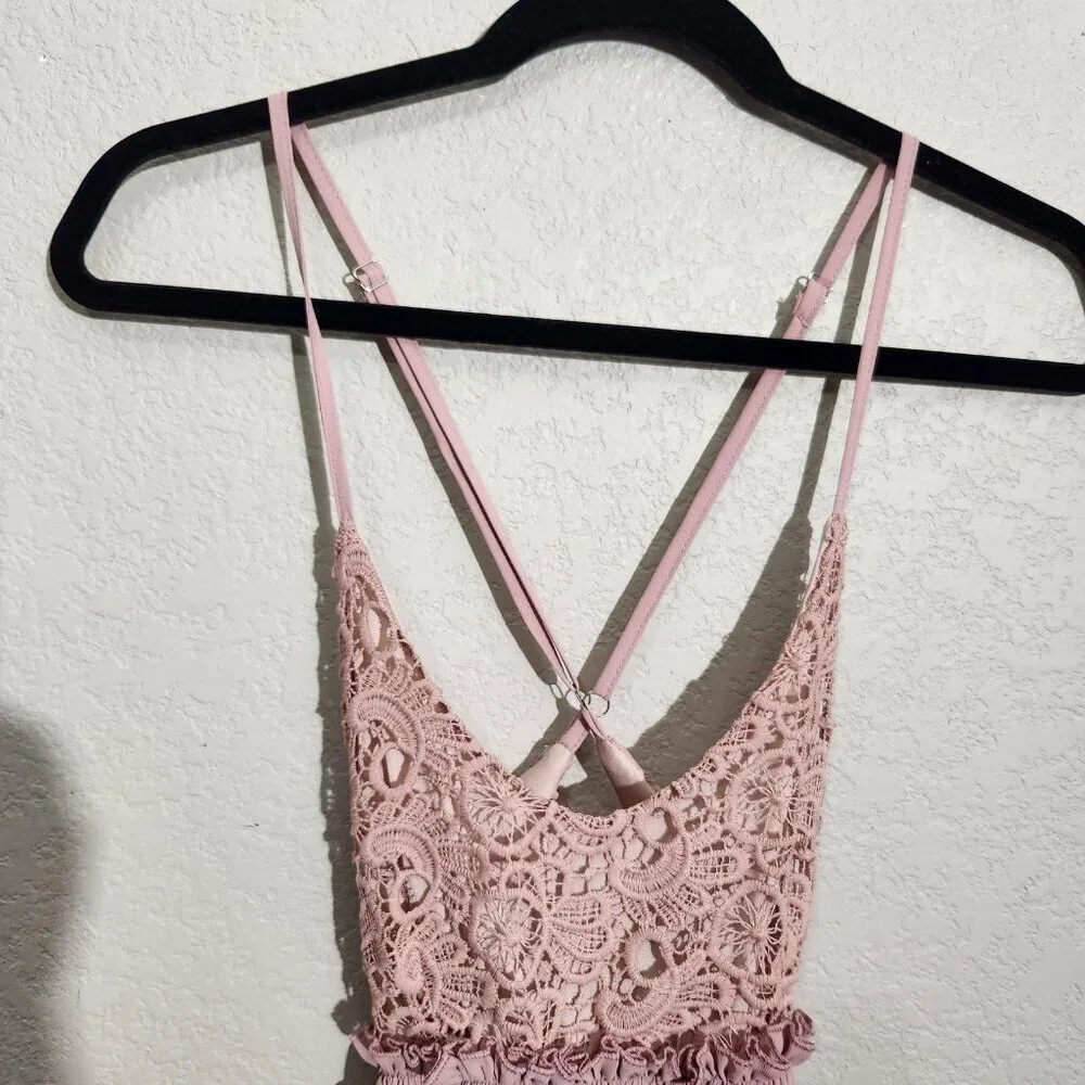 LadMous Maxi Dress Womens Small Pink Sleeveless Lace Bodice Formal Gown NWT